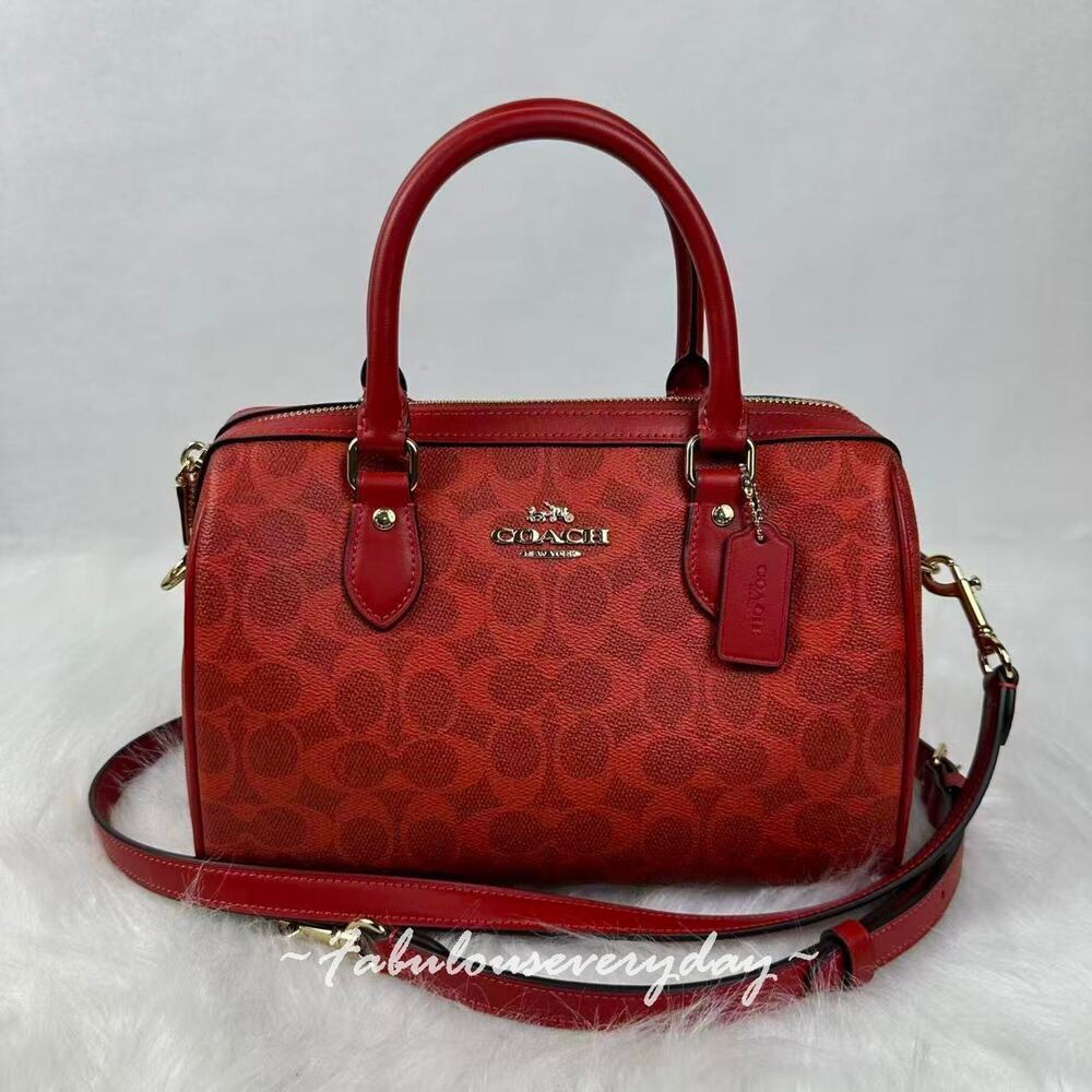 Coach Rowan Satchel Bag Crossbody In Signature Canvas/Gold/Crimson CEY39 NWT